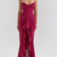 Robe longue froncée en maille irrégulière