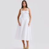 Robe mi-longue évasée, dénudé au dos