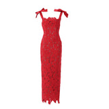 Robe longue en dentelle brodée avec nœuds