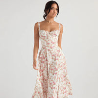 Robe mi-longue à imprimé floral