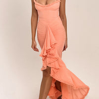 Robe longue froncée en maille irrégulière
