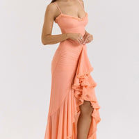 Robe longue froncée en maille irrégulière