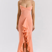 Robe longue froncée en maille irrégulière