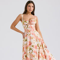Robe mi-longue à imprimé floral